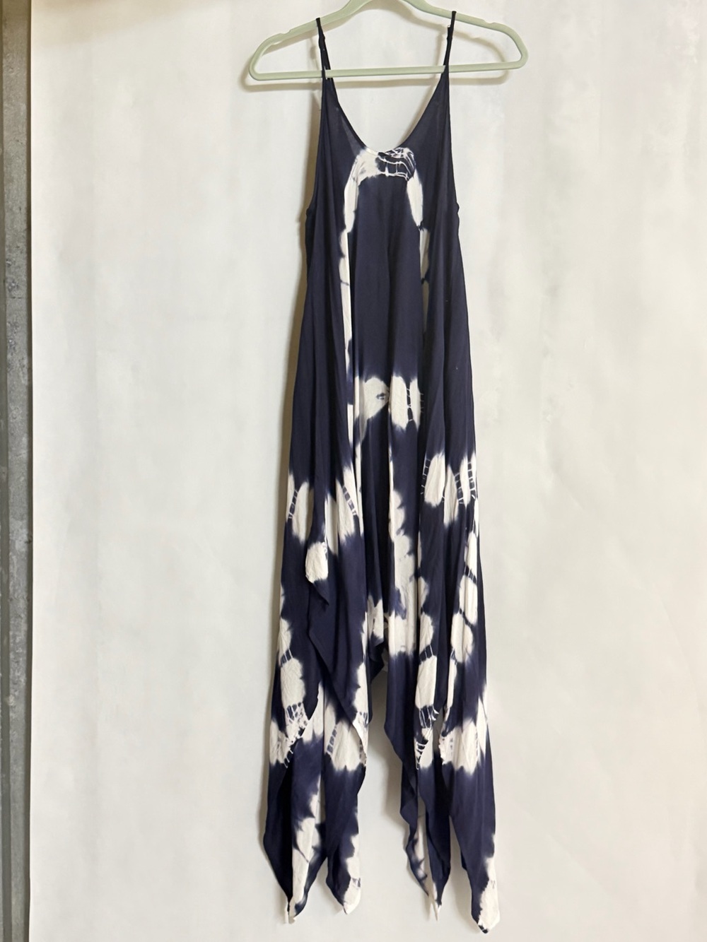 Raviya Navy White Tie Dye Asymmetrical Maxi Dress Adjustable Straps NWT